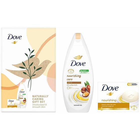 Dove Nourishing Care Argan Oil shower gel 250 ml + Nourishing Moroccan Argan Oil creamy toilet soap with argan oil 90 g, cosmetic set