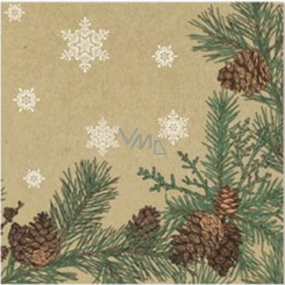 Nekupto Paper napkins 3 layers 33 x 33 cm 20 pieces Christmas beige pine needles, pine cones