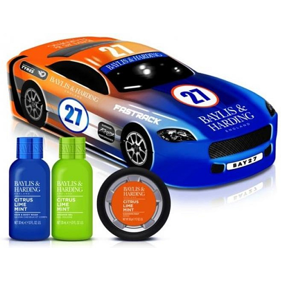 Baylis & Harding Citrus, Lime and Mint shower gel for body and hair 30 ml + shower gel 30 ml + solid soap 50 g + racing car, cosmetic set for men