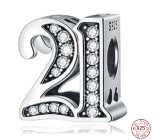 Charm Sterling silver 925 21 anniversary, bead on bracelet