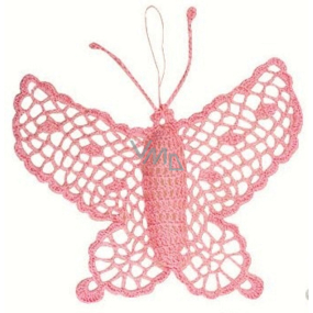 Crochet butterfly large approx. 16 cm pink