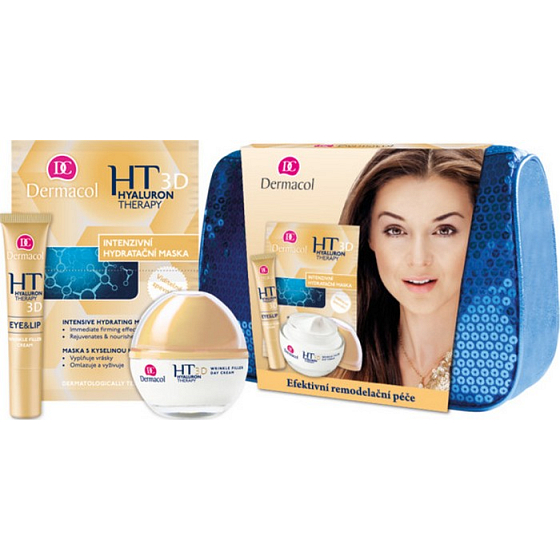 Dermacol Effective remodeling care Hyaluron remodeling day cream 50 ml + eye and lip cream 15 ml + moisturizing and remodeling mask 2 x 8 g + bag, cosmetic set