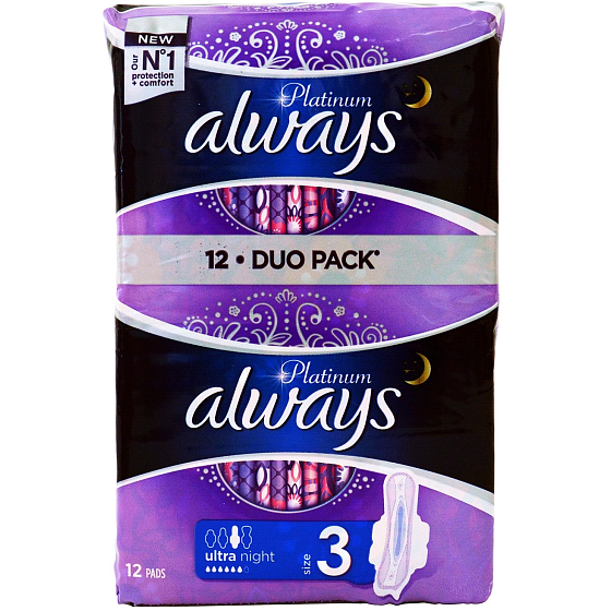 Always Platinum Ultra Night sanitary towels with wings 2 x 6 pieces