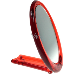 Mirror with oval red handle 12 x 9,5 cm 60190