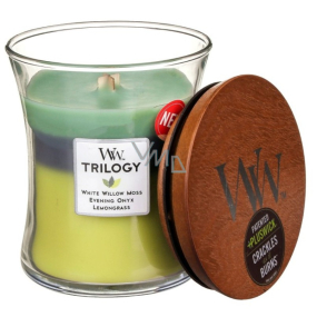 WoodWick Trilogy Woodland Shade - Forest shadow scented candle with wooden wick and lid glass medium 275 g
