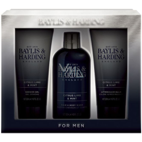Baylis & Harding Men Lime and Mint 2 in 1 shampoo and shower gel 300 ml + shower gel 200 ml + aftershave balm 200 ml, cosmetic set for men