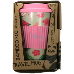 Cozy Time Bamboo Eco Flamingos bamboo ecological thermo mug + silicone lid pink 450 ml