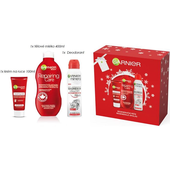 Garnier Repairing Care Regenerating Body Lotion 400 ml + Regenerating Hand Cream 100 ml + Magnesium Ultra Dry Antiperspirant 150 ml, cosmetic set
