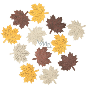 Leaves wooden beige-yellow-brown 4 cm 12 pieces