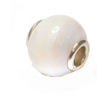 Agate white pendant round natural stone 14 mm, hole 4,2 mm 1 piece, provides peace and tranquility