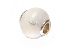 Agate white pendant round natural stone 14 mm, hole 4,2 mm 1 piece, provides peace and tranquility