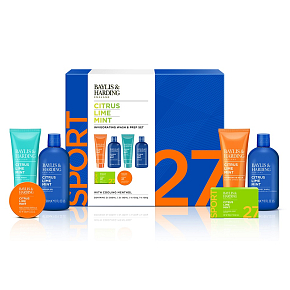 Baylis & Harding Lime and mint shower gel 300 ml + hair gel and shampoo 300 ml + toilet soap 150 g + after shave balm 130 ml + face wash 130 ml + bath salt 100 g, cosmetic set for men