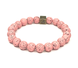 Lava pink with royal mantra Om, bracelet elastic natural stone, ball 8 mm / 16-17 cm, born of the four elements