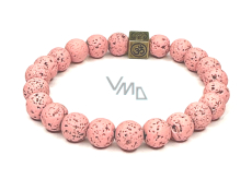 Lava pink with royal mantra Om, bracelet elastic natural stone, ball 8 mm / 16-17 cm, born of the four elements