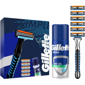 Gillette Soothing Sensitive shaving gel with aloe vera 75 ml + Sensor3 men's shaver 1 piece + replacement heads 6 pieces, cosmetic set for men