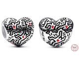 Charm Sterling Silver 925 Keith Haring Heart Art Lines and People Bead Bracelet Symbol