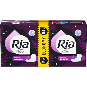 Ria Women's Ultra Super Long Pads Duopack, 18 pcs