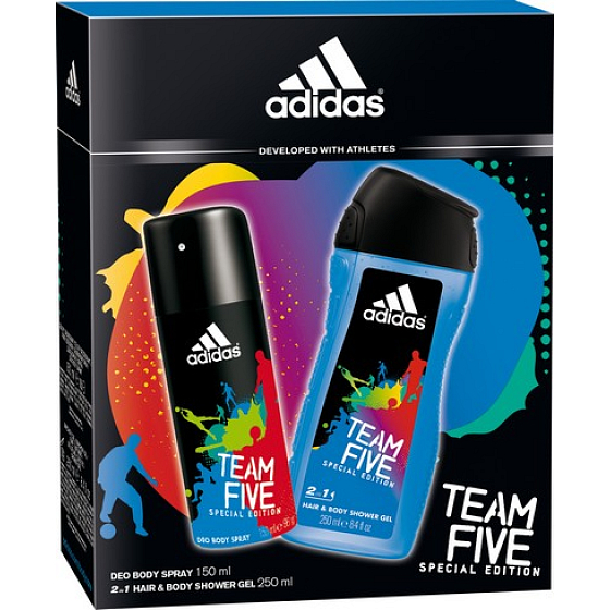 Adidas Team Five deodorant spray for men 150 ml + shower gel 250 ml, cosmetic set