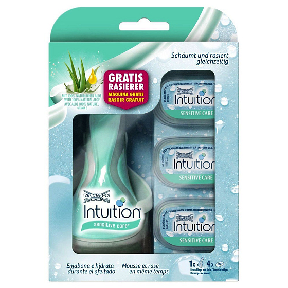 Wilkinson Intuition Naturals Sensitive Care 4 blade razor for women + spare head 4 pieces, cosmetic set