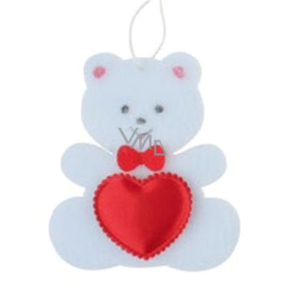 White felt teddy bear with heart for hanging 6.5 cm