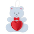 White felt teddy bear with heart for hanging 6.5 cm