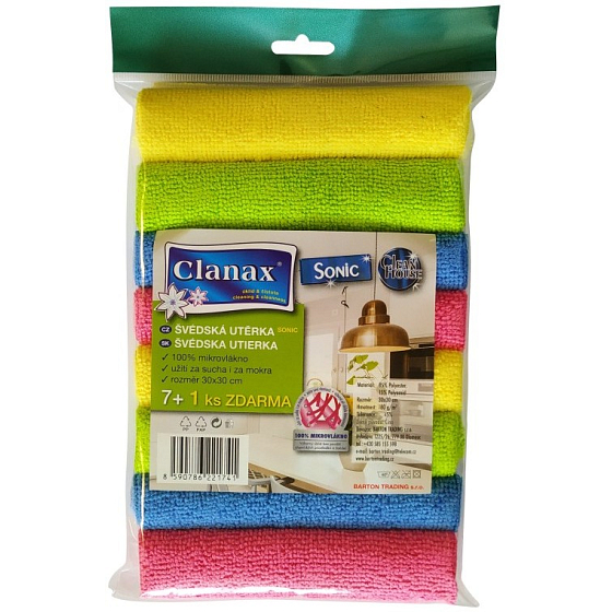 Clanax Sonic Swedish microfiber cloth, mix of colours 30 x 30 cm 180 g/m2 8 pieces