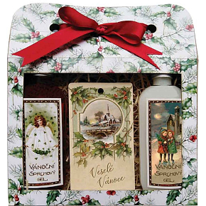 Bohemia Gifts Merry Christmas Christmas shower gel 2 x 100 ml + apple and cinnamon scented card 11 x 6,3 cm, cosmetic set