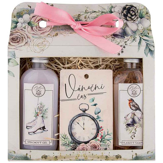 Bohemia Gifts Christmas shower gel 100 ml + Christmas hair shampoo 100 ml + rosehip and rose fragrance card 11 x 6,3 cm, cosmetic set
