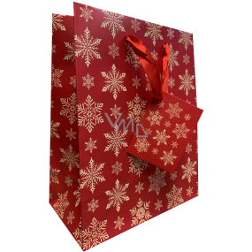 Ditipo Gift paper bag 22,5 x 17,5 x 10 cm Christmas red, snowflakes