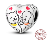 Sterling silver 925 Cat and dog heart bead for pet bracelet