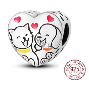 Sterling silver 925 Cat and dog heart bead for pet bracelet