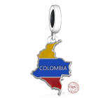 Charm Sterling Silver 925 Colombia Flag - Swinging Map, Travel Bracelet Pendant