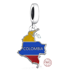 Charm Sterling silver 925 Colombia flag - heart, travel bracelet pendant