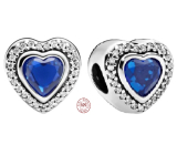 Charm Sterling Silver 925 Heart with Blue Crystal, Bead for Love Bracelet