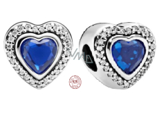 Charm Sterling silver 925 Heart with blue crystal, love bead on bracelet