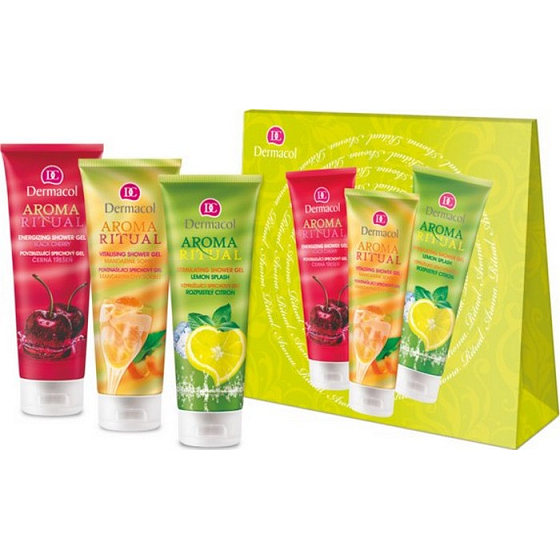 Dermacol Aroma Ritual Mandarin Sorbet Uplifting Shower Gel 250 ml + Cherry Gel Shower Gel 250 ml + Shower Gel Soluble Lemon 250 ml, cosmetic set