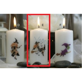 Lima Witch on a broom with a cat candle with a printed cylinder white 50 x 100 mm 1 piece