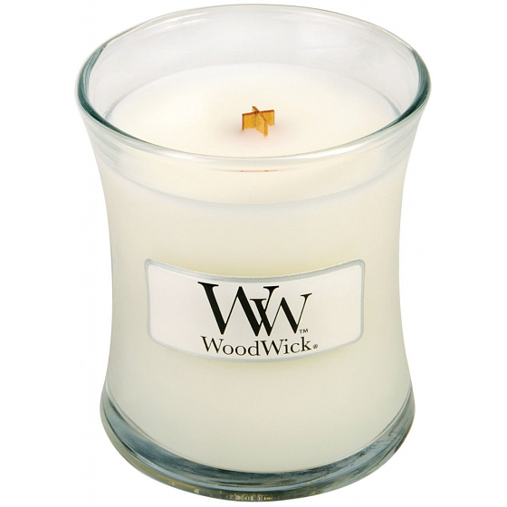WoodWick Baby Powder - Baby powder scented candle with wooden wick and lid glass small 85 g