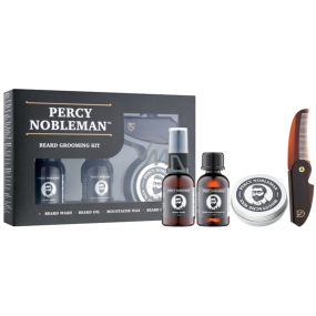 Percy Nobleman Beard Shampoo 30 ml + nourishing beard oil conditioner with fragrance 30 ml + beard wax 20 ml + beard comb and mustache, beard care set for men