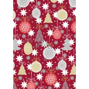 Ditipo Gift wrapping paper 70 x 200 cm Christmas burgundy flasks and trees