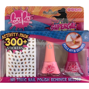 Bo-Po Supergal nail polish peeling light pink 2.5 ml + peeling nail polish dark pink 2.5 ml + nail stickers, cosmetic set for children