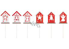 House wooden recess Red and white 8.5 cm + skewers, various colors and motifs
