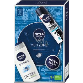 Nivea Men Zone Sensitive shower gel for body, face and hair 250 ml + Invisible Black & White Fresh antiperspirant deodorant spray 150 ml + Creme cream 30 ml, cosmetic set for men