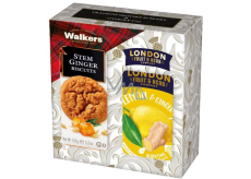 Walkers Lemon & Ginger - Zázvor a citron ovocný čaj 20 kusů + Walkers Skotské sušenky s kousky kandovaného zázvoru 150 g, dárková sada