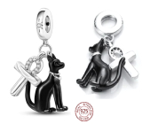 Charm Sterling silver 925 Black Egyptian cat and ankh charm, pendant on bracelet symbol