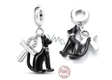 Charm Sterling silver 925 Black Egyptian cat and ankh charm, pendant on bracelet symbol