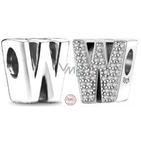 Charm Sterling silver 925 Alphabet letter W, bead for bracelet