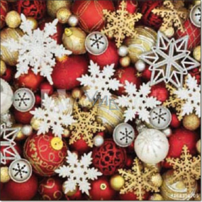 Aha Paper napkins 3 ply 33 x 33 cm 20 pieces Christmas Snowflakes, gold and red baubles