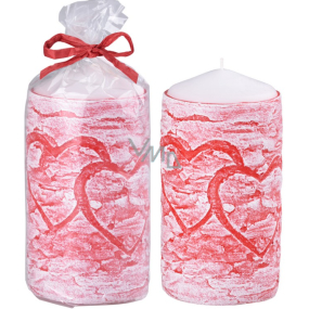 Emocio Heart in bark candle red cylinder 60 x 110 mm