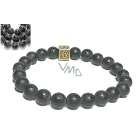 Agate black matt with royal mantra Ohm bracelet elastic natural stone, ball 8 mm / 16-17 cm, gives courage and strength